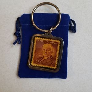 Key Ring with 1954 3 Cent George Eastman Stamp New